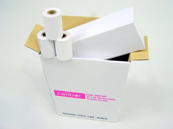 CALIBOR THERMAL PAPER 57MM X 38MM 50 ROLLS/BOX